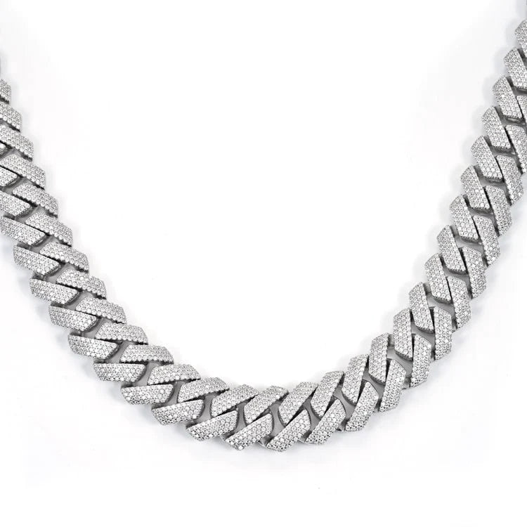 15MM Fully Iced Pave Cuban Link VVS1 D Color Moissanite Chain 925 Sterling Silver