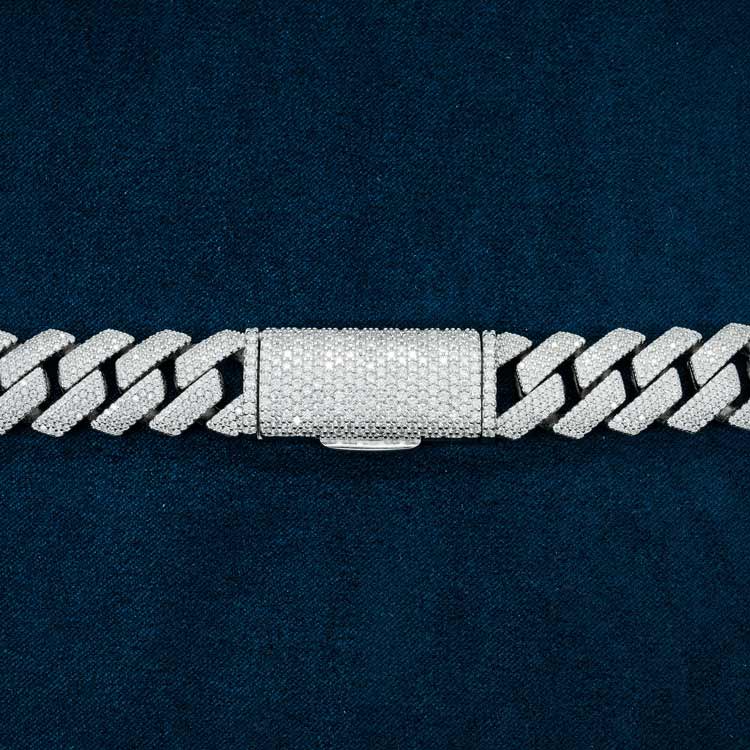 15MM Fully Iced Pave Cuban Link VVS1 D Color Moissanite Chain 925 Sterling Silver