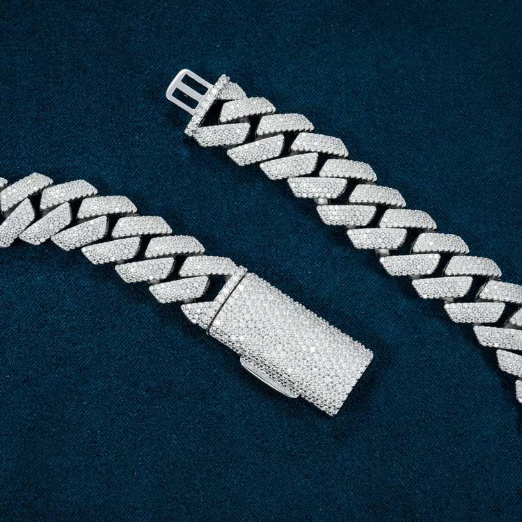 15MM Fully Iced Pave Cuban Link VVS1 D Color Moissanite Chain 925 Sterling Silver