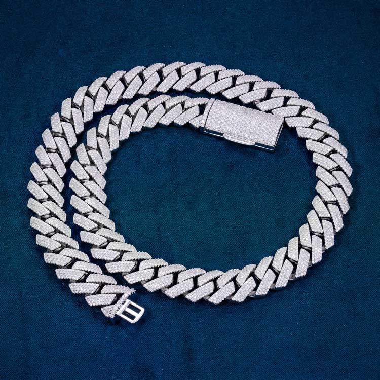 15MM Fully Iced Pave Cuban Link VVS1 D Color Moissanite Chain 925 Sterling Silver
