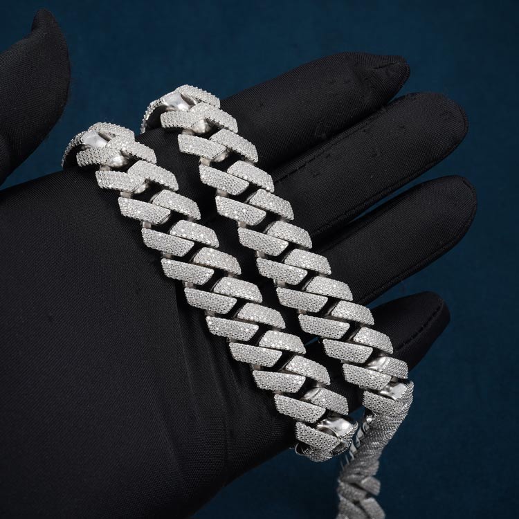 15MM Fully Iced Pave Cuban Link VVS1 D Color Moissanite Chain 925 Sterling Silver