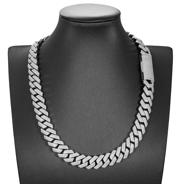 15MM Fully Iced Pave Cuban Link VVS1 D Color Moissanite Chain 925 Sterling Silver