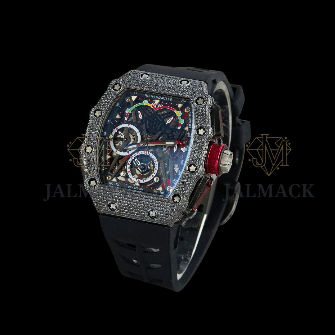 Black Skeleton Fully Iced Moissanite Sport Watch
