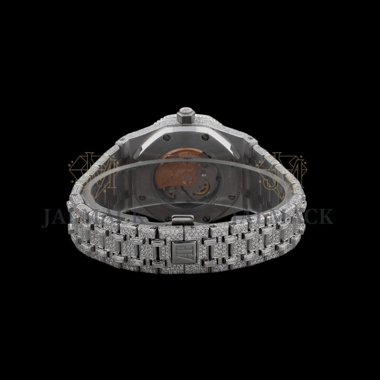 Silver Markerless Dial Baguette & Round Moissanite Automatic Watch