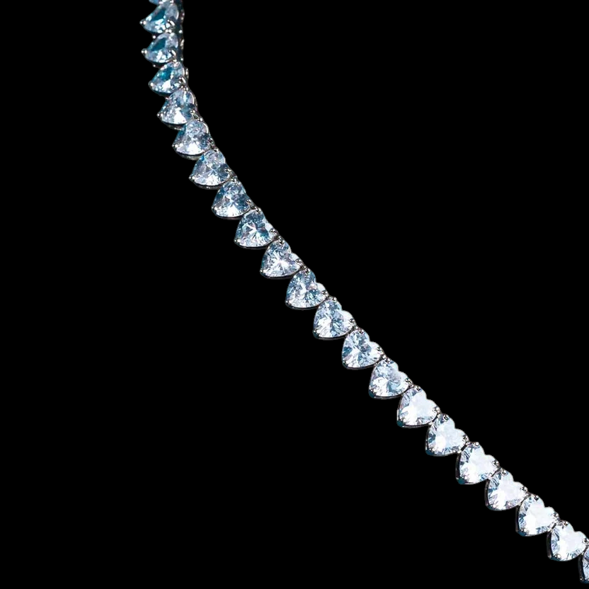6MM Heart Cut VVS1 D Color Moissanite Tennis Chain 925 Sterling Silver