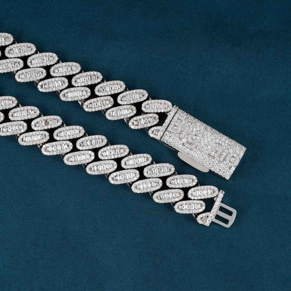 16MM Triple Row Baguette VVS Moissanite Link Chain 925 Sterling Silver