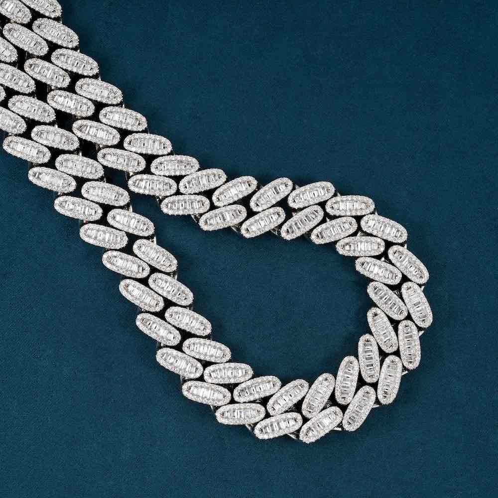 16MM Triple Row Baguette VVS Moissanite Link Chain 925 Sterling Silver