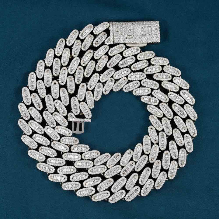 16MM Triple Row Baguette VVS Moissanite Link Chain 925 Sterling Silver
