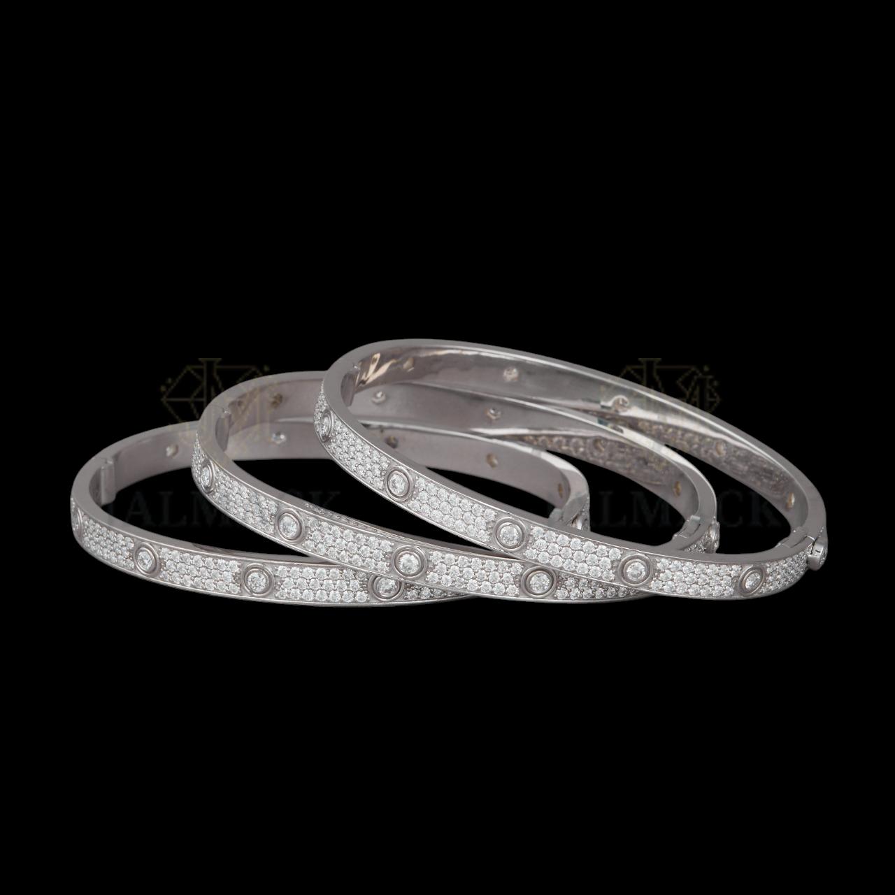 Silver Moissanite Screw Motif Bangle VVS1 D Color Fully Iced Out
