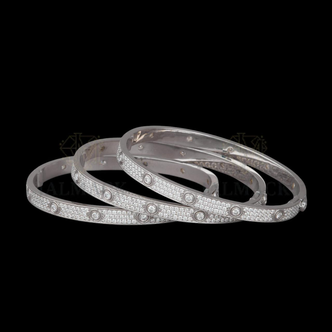 Silver Moissanite Screw Motif Bangle VVS1 D Color Fully Iced Out
