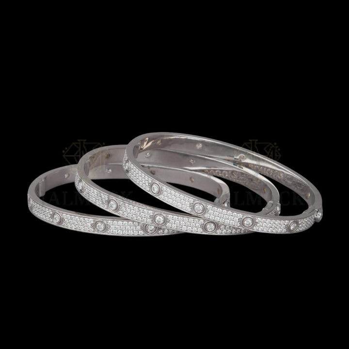 Silver Moissanite Screw Motif Bangle VVS1 D Color Fully Iced Out