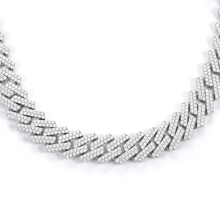 18MM Fully Iced Pave Cuban Link VVS1 D Color Moissanite Chain 925 Sterling Silver