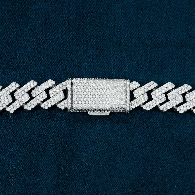 18MM Fully Iced Pave Cuban Link VVS1 D Color Moissanite Chain 925 Sterling Silver
