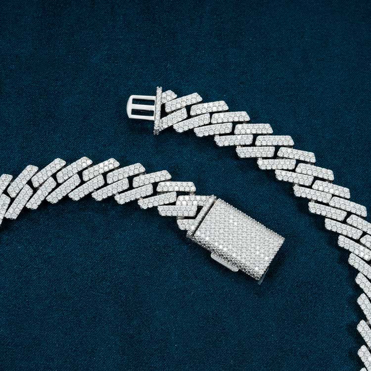 18MM Fully Iced Pave Cuban Link VVS1 D Color Moissanite Chain 925 Sterling Silver