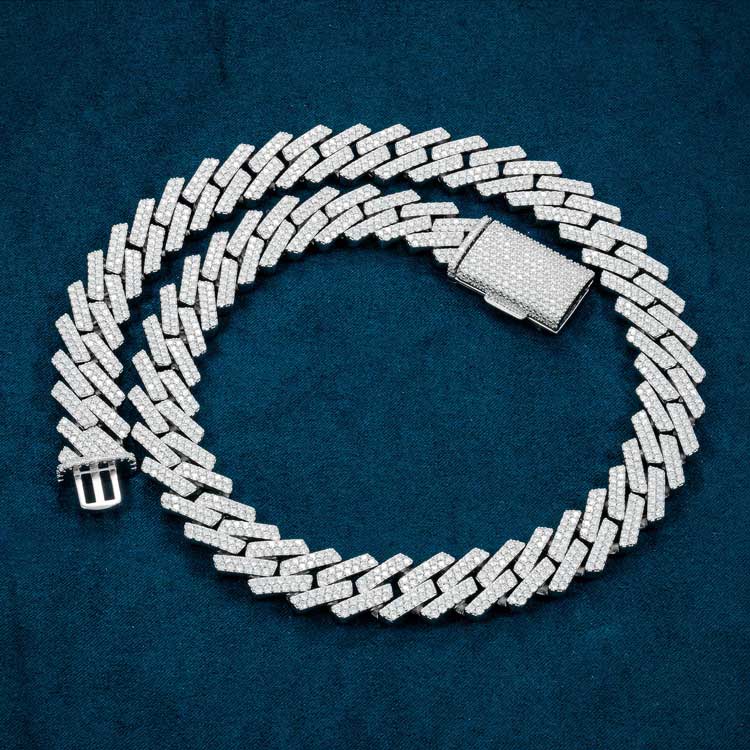 18MM Fully Iced Pave Cuban Link VVS1 D Color Moissanite Chain 925 Sterling Silver