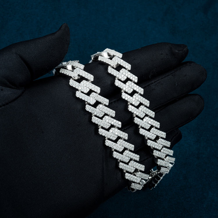 18MM Fully Iced Pave Cuban Link VVS1 D Color Moissanite Chain 925 Sterling Silver