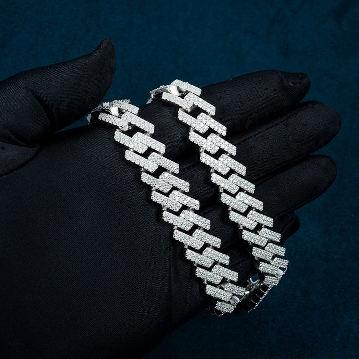 18MM Fully Iced Pave Cuban Link VVS1 D Color Moissanite Chain 925 Sterling Silver