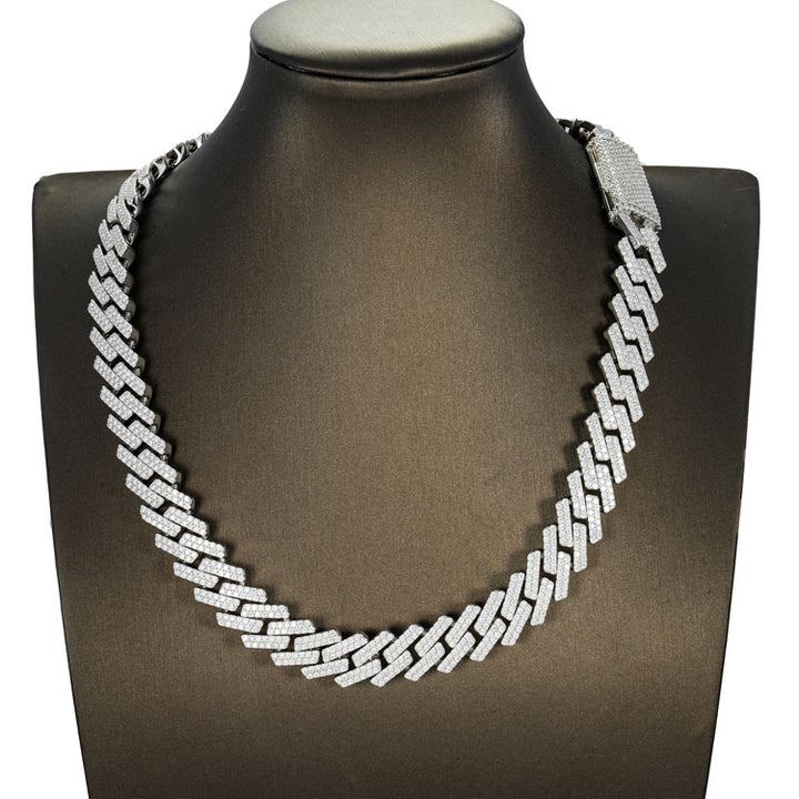 18MM Fully Iced Pave Cuban Link VVS1 D Color Moissanite Chain 925 Sterling Silver