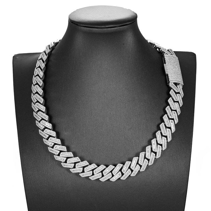 16MM Baguette Pave Cuban Link VVS1 D Color Moissanite Chain 925 Sterling Silver