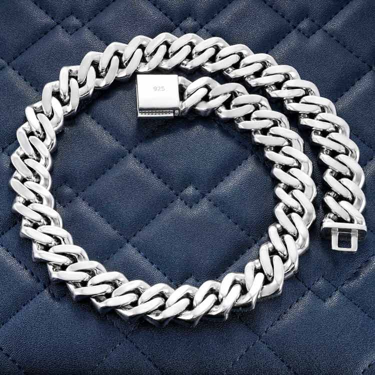 18MM 925 Silver Sparkling Miami Baguette Stone With Moissanite Cuban Link Chain For Jewelry