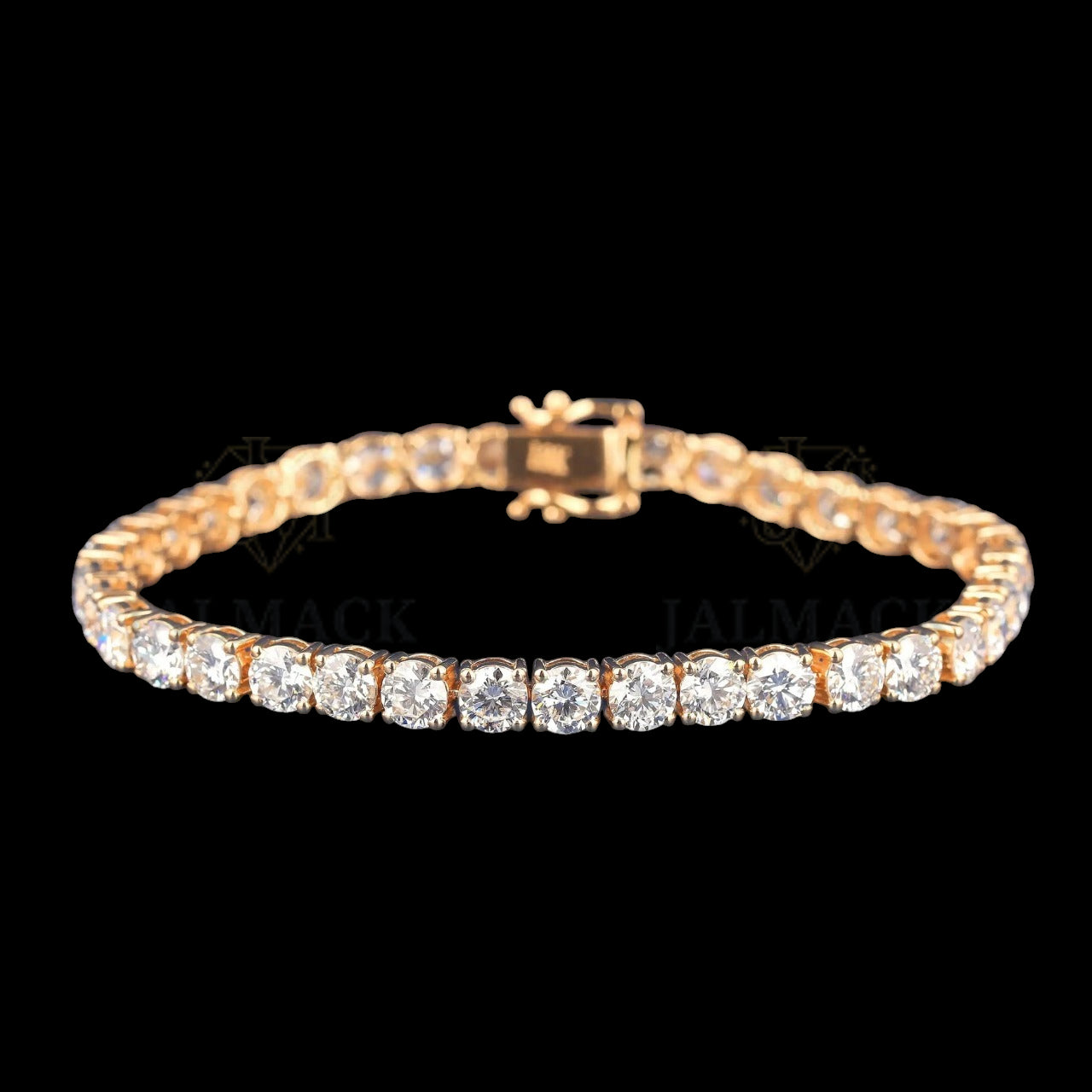 Yellow Gold Round Cut Moissanite Tennis Bracelet VVS1 D Color