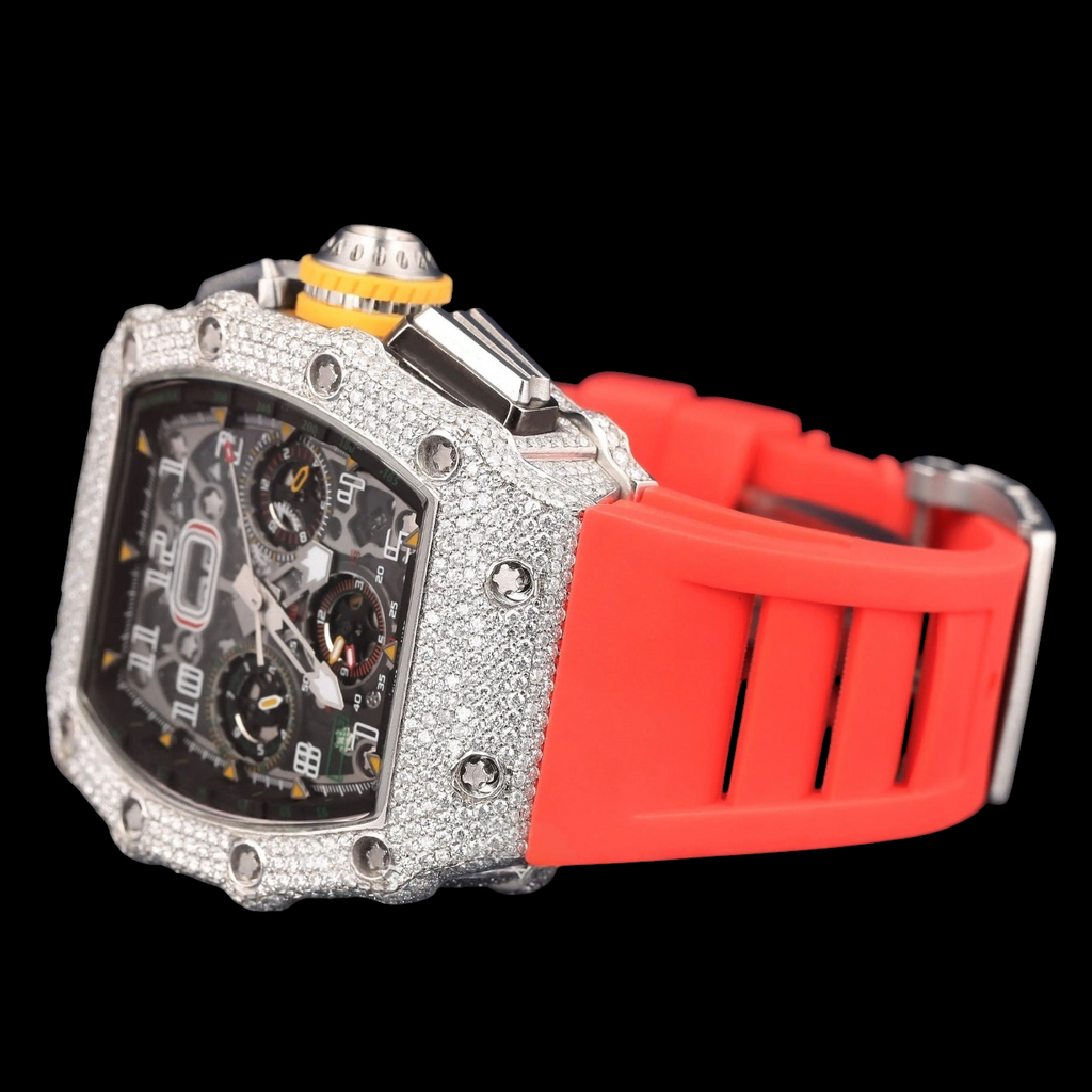 Luxury Skeleton Chronograph Moissanite Watch VVS1 D Color Fully Iced Out