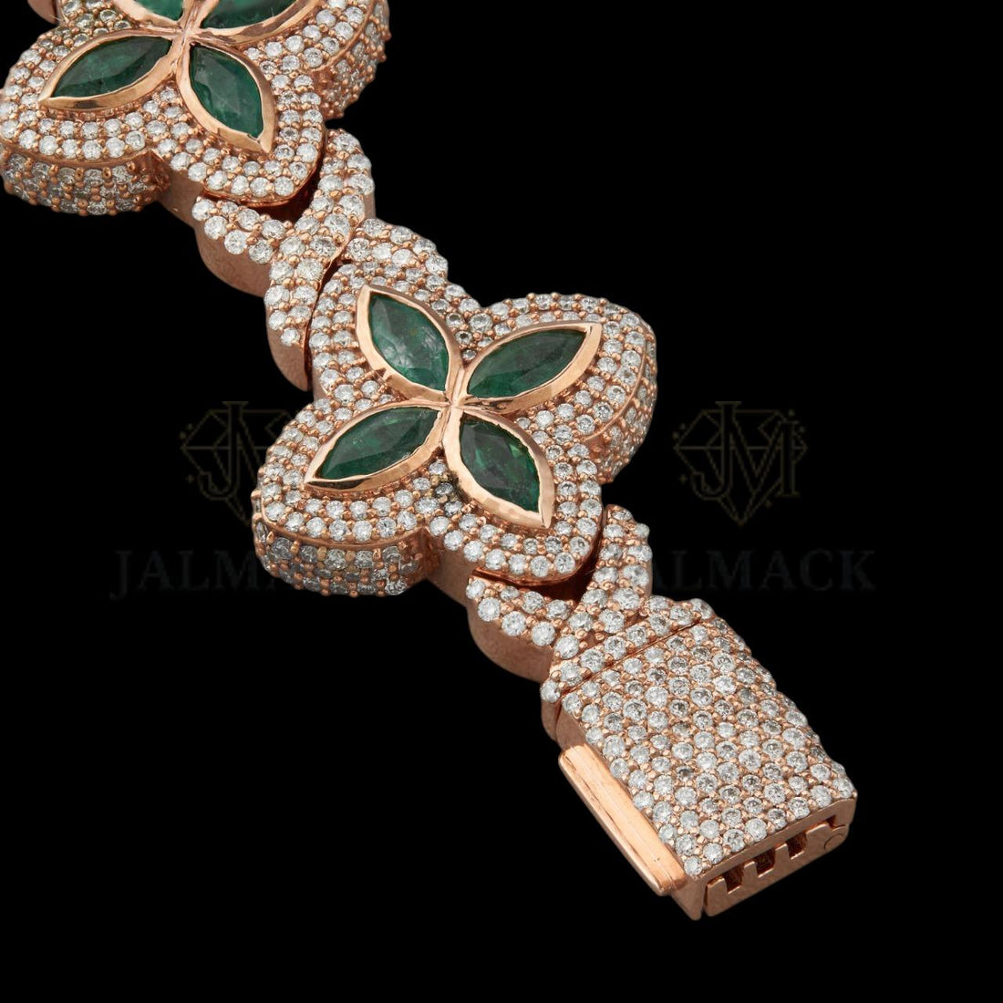 Rose Gold Green Clover Moissanite Bracelet Fully Iced Out