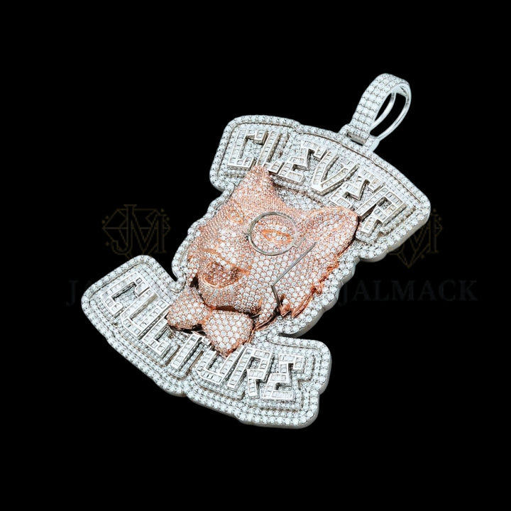 Two-Tone Bulldog Moissanite Logo Pendant VVS1 D Color Fully Iced Out
