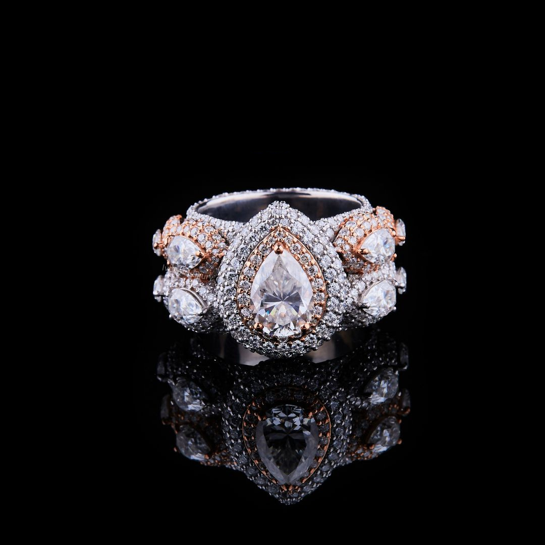 Pear Cut Two-Tone Moissanite Statement Ring