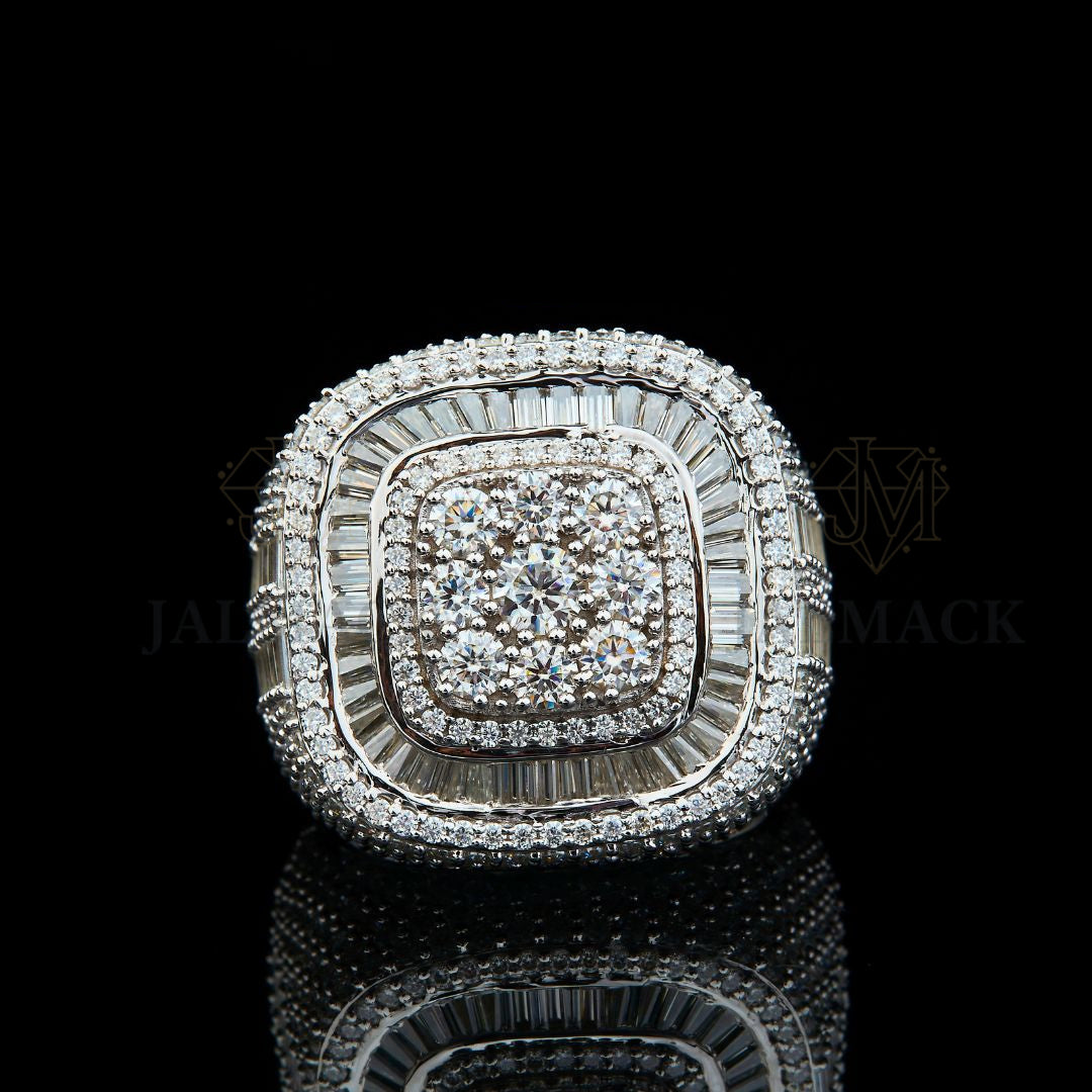 Cushion Baguette Halo Moissanite Statement Ring