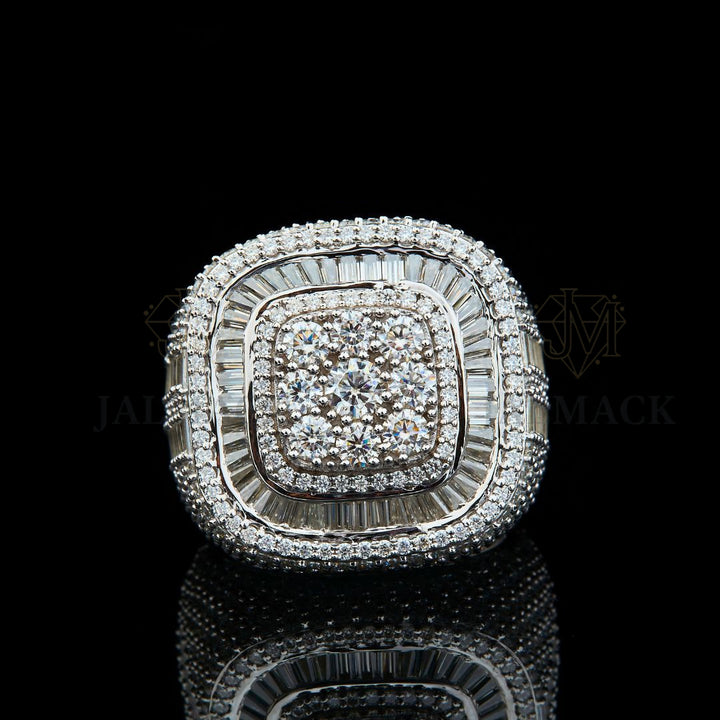 Cushion Baguette Halo Moissanite Statement Ring