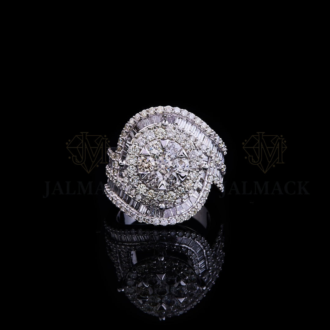 Round Moissanite Baguette Halo Men’s Statement Ring