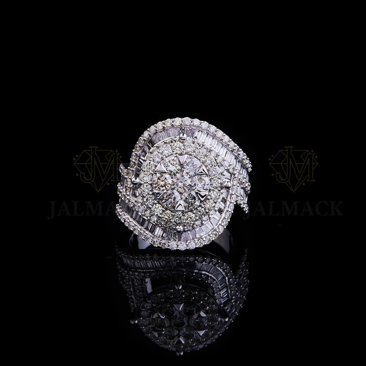 Round Moissanite Baguette Halo Men’s Statement Ring