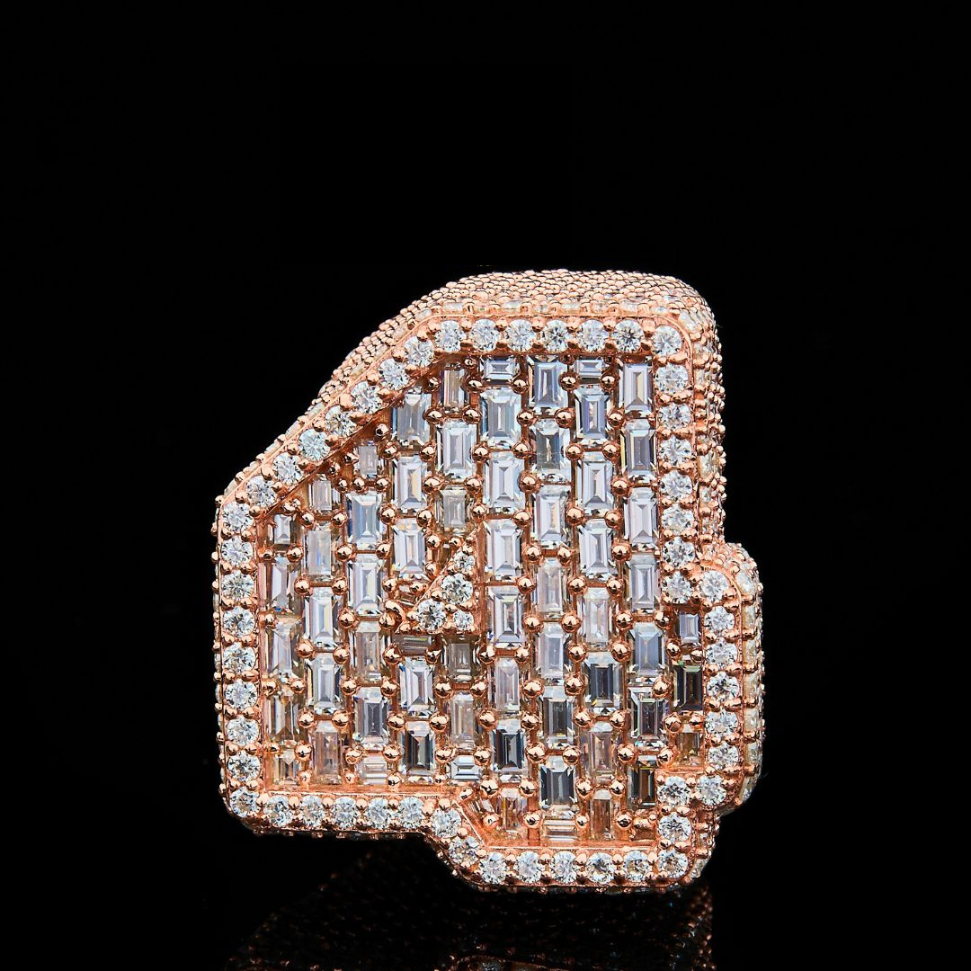 Rose Gold Baguette Number 4 Moissanite Statement Ring