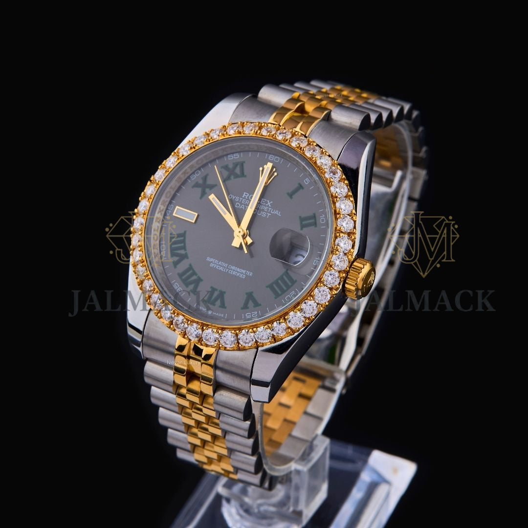 Two-Tone Charcoal Roman Round-Cut Moissanite Watch