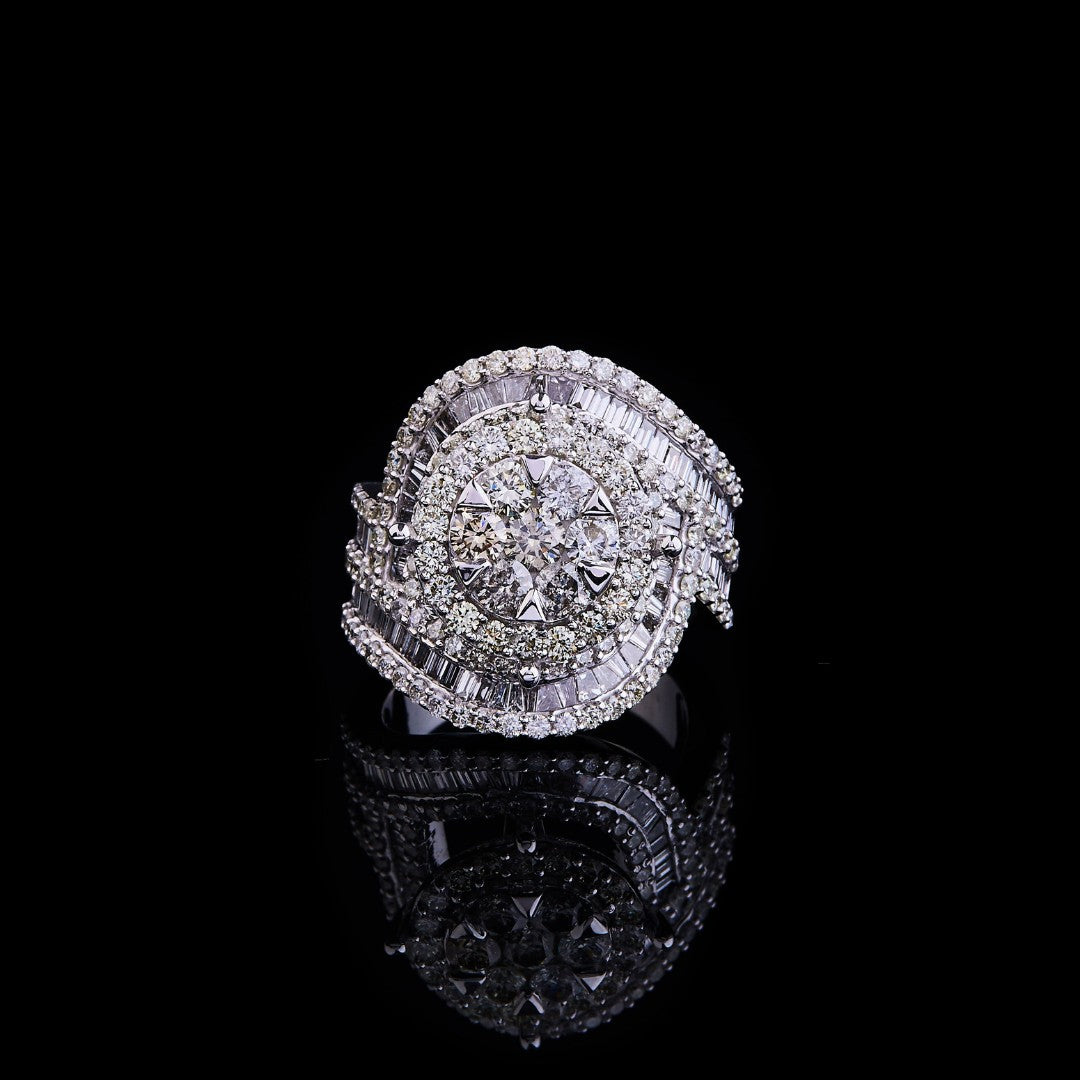 Round Moissanite Baguette Halo Men’s Statement Ring