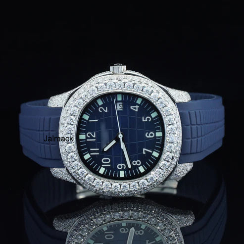 Luxury Blue Moissanite Watch for Men | Iced Out VVS Moissanite Timepiece
