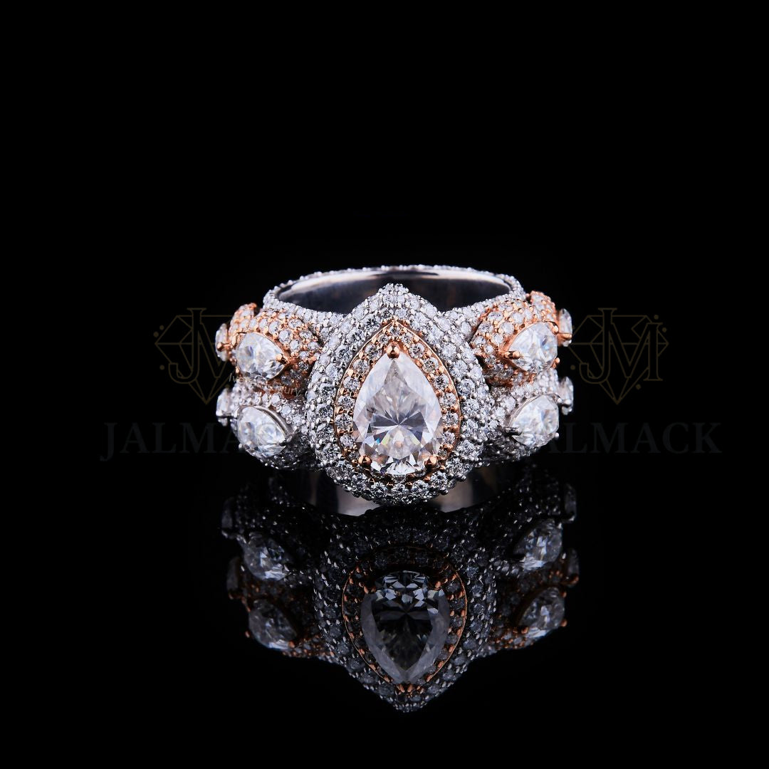 Pear Cut Two-Tone Moissanite Statement Ring