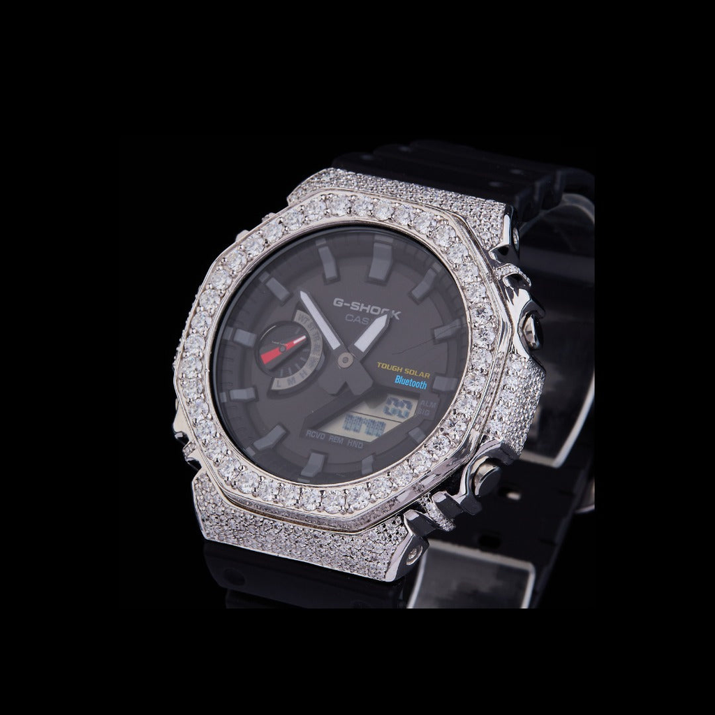 Round Black Dial Black Strap VVS Moissanite G-Shock Luxury Watch