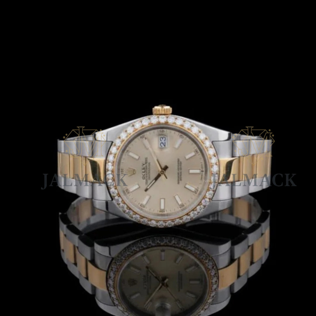 Champagne Dial Two-Tone Round-Cut Moissanite Automatic Watch