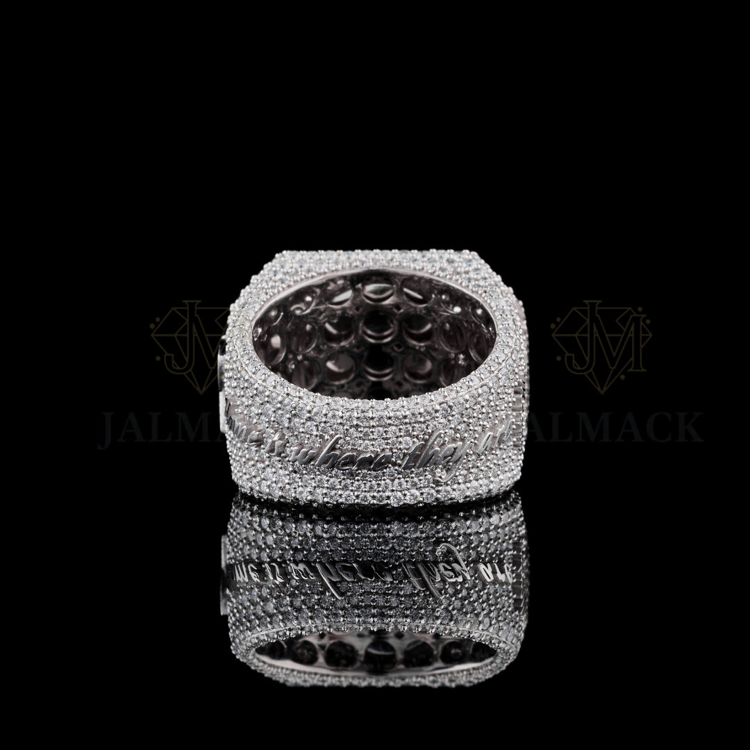 Custom Name Fully Iced-Out Moissanite Signet Ring