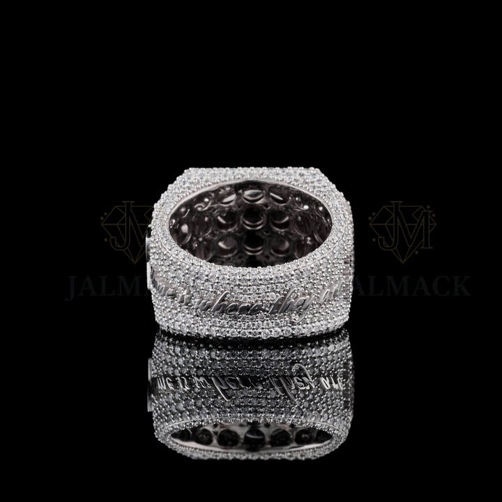 Custom Name Fully Iced-Out Moissanite Signet Ring