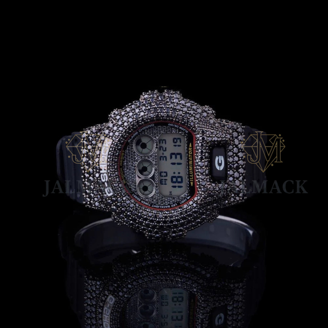 Grey LCD Digital Letter Round-Cut Black Moissanite Watch