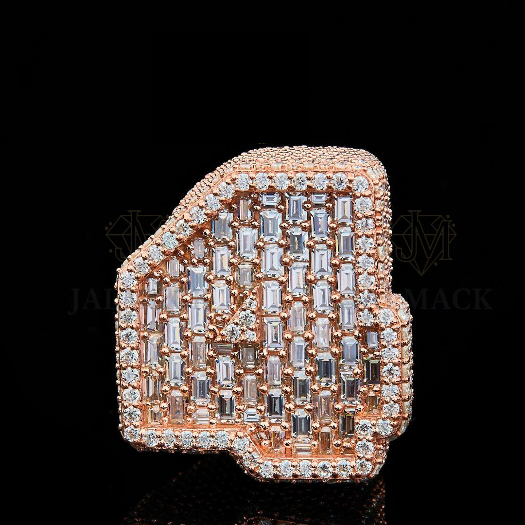 Rose Gold Baguette Number 4 Moissanite Statement Ring