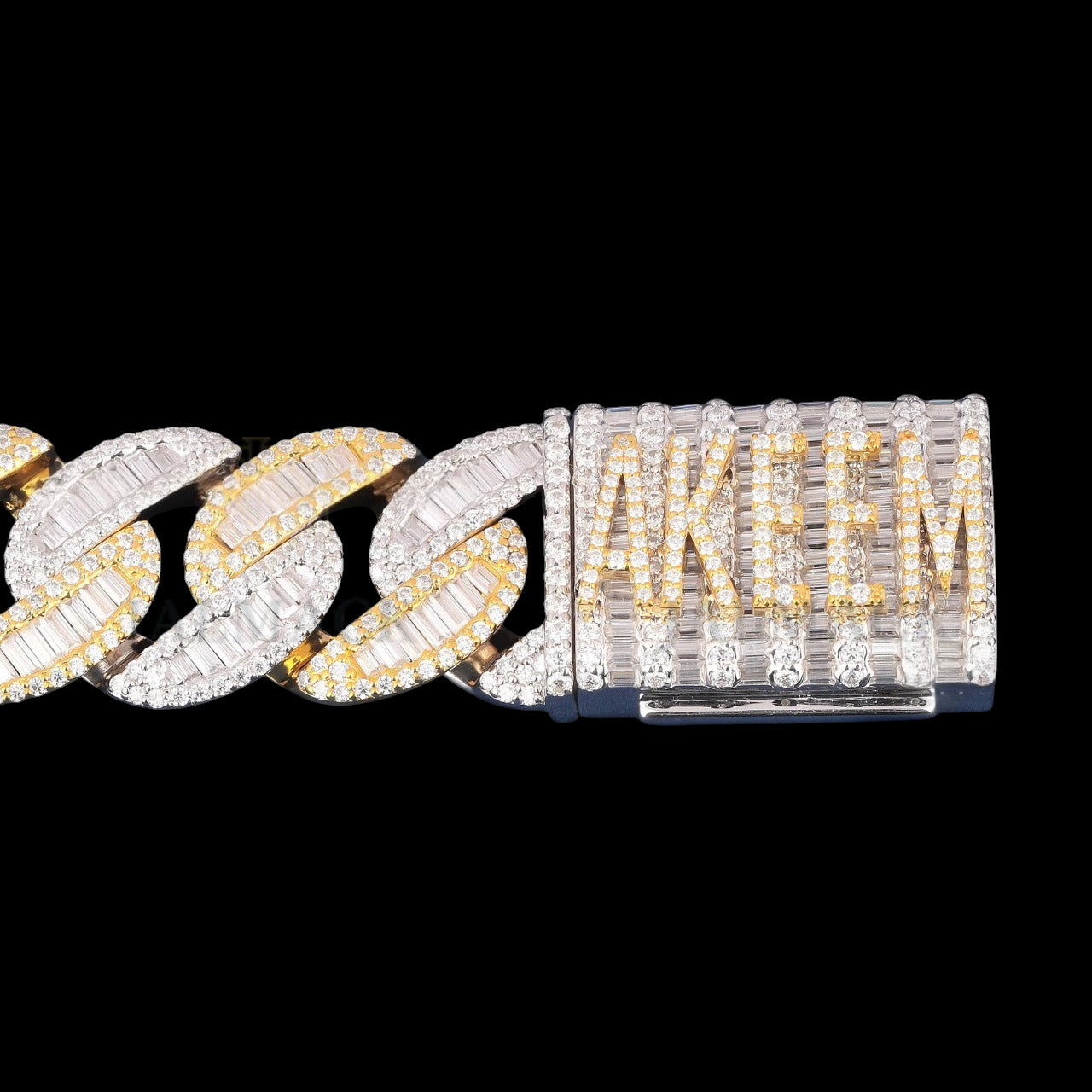 Two-Tone Baguette Moissanite Cuban Bracelet VVS1 Fully Iced Out