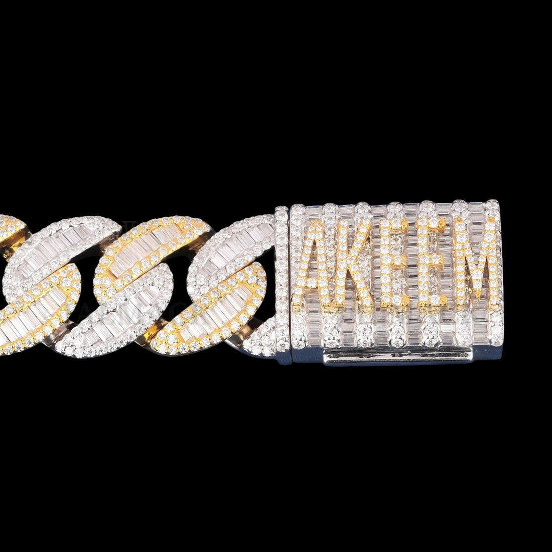 Two-Tone Baguette Moissanite Cuban Bracelet VVS1 Fully Iced Out