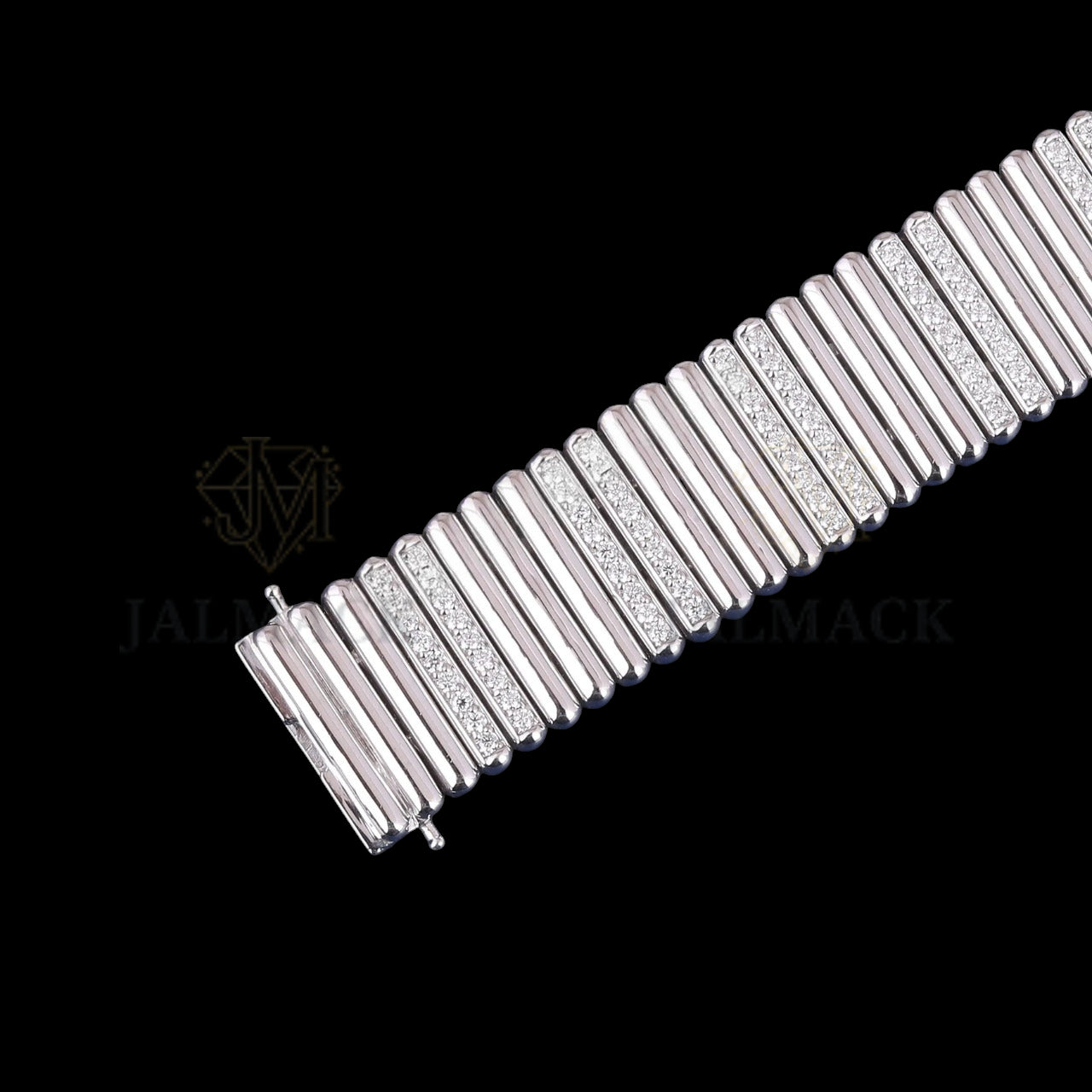 Wide Ribbed Moissanite Link Bracelet VVS1 D Color Silver