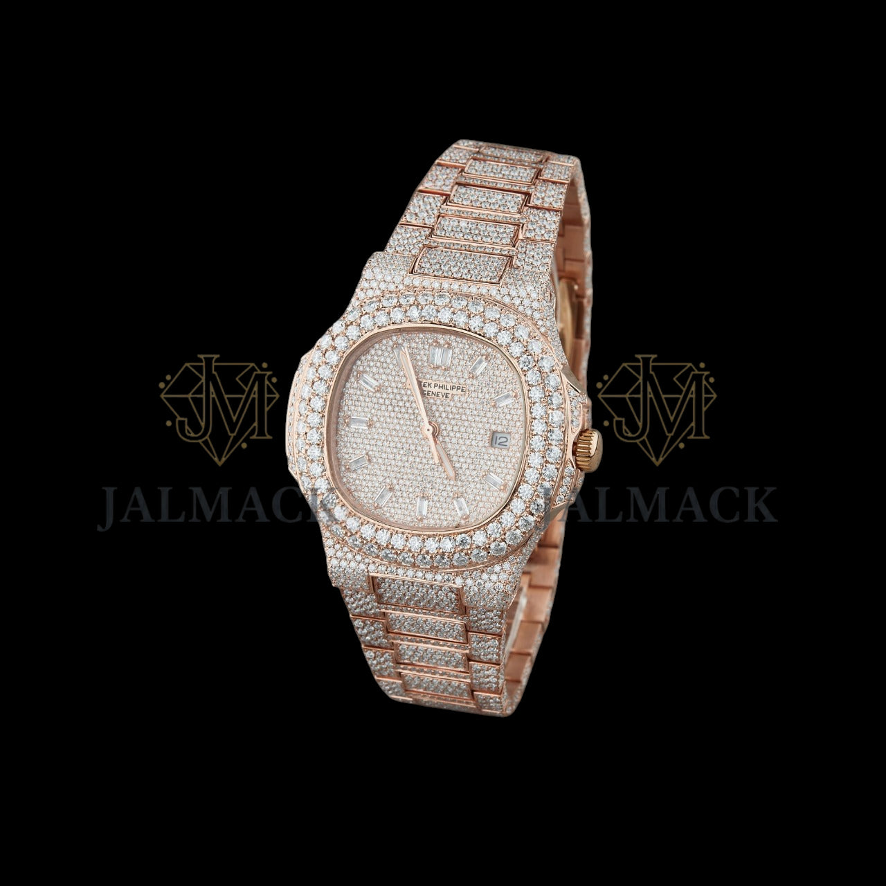 Rose Gold Dial Baguette Marker Round-Cut Moissanite Watch