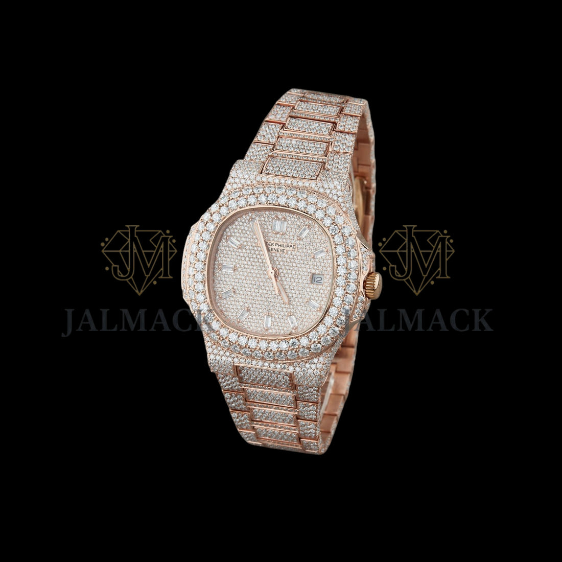 Rose Gold Dial Baguette Marker Round-Cut Moissanite Watch