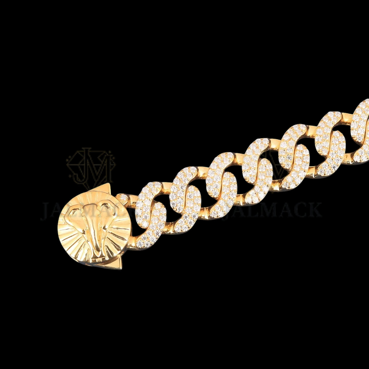 Yellow Gold Elephant Clasp Moissanite Cuban Bracelet Fully Iced Out